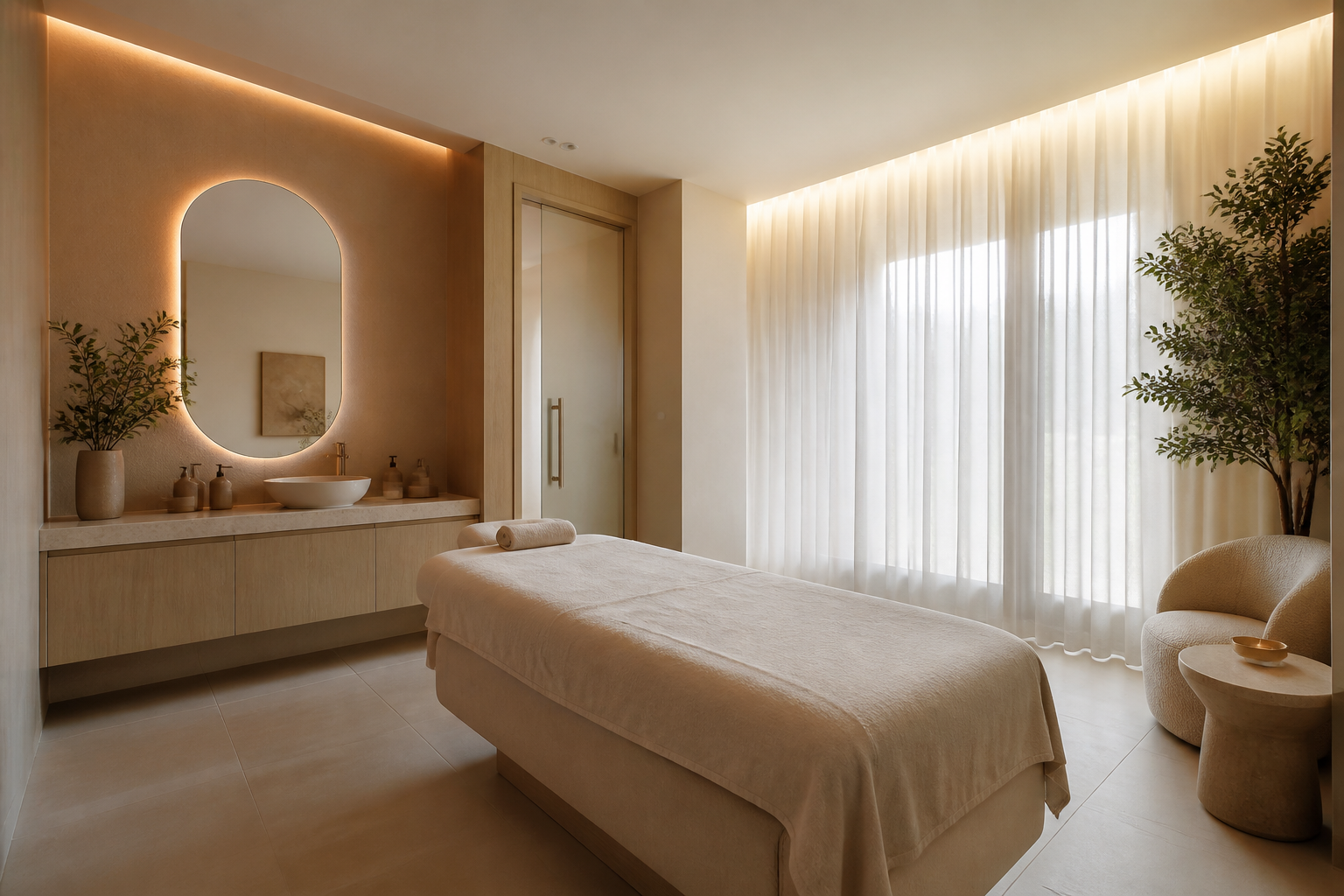 Intérieur moderne et épuré d'un institut de beauté haut de gamme