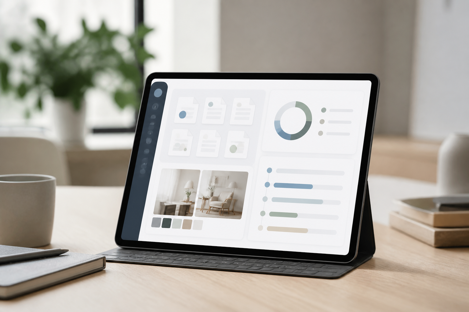 Interface moderne d'un portail client sécurisé sur tablette et ordinateur
