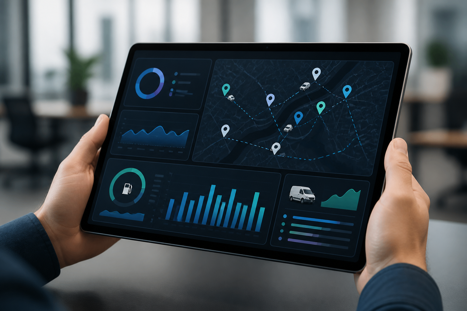 Interface de gestion de flotte automobile sur tablette et ordinateur