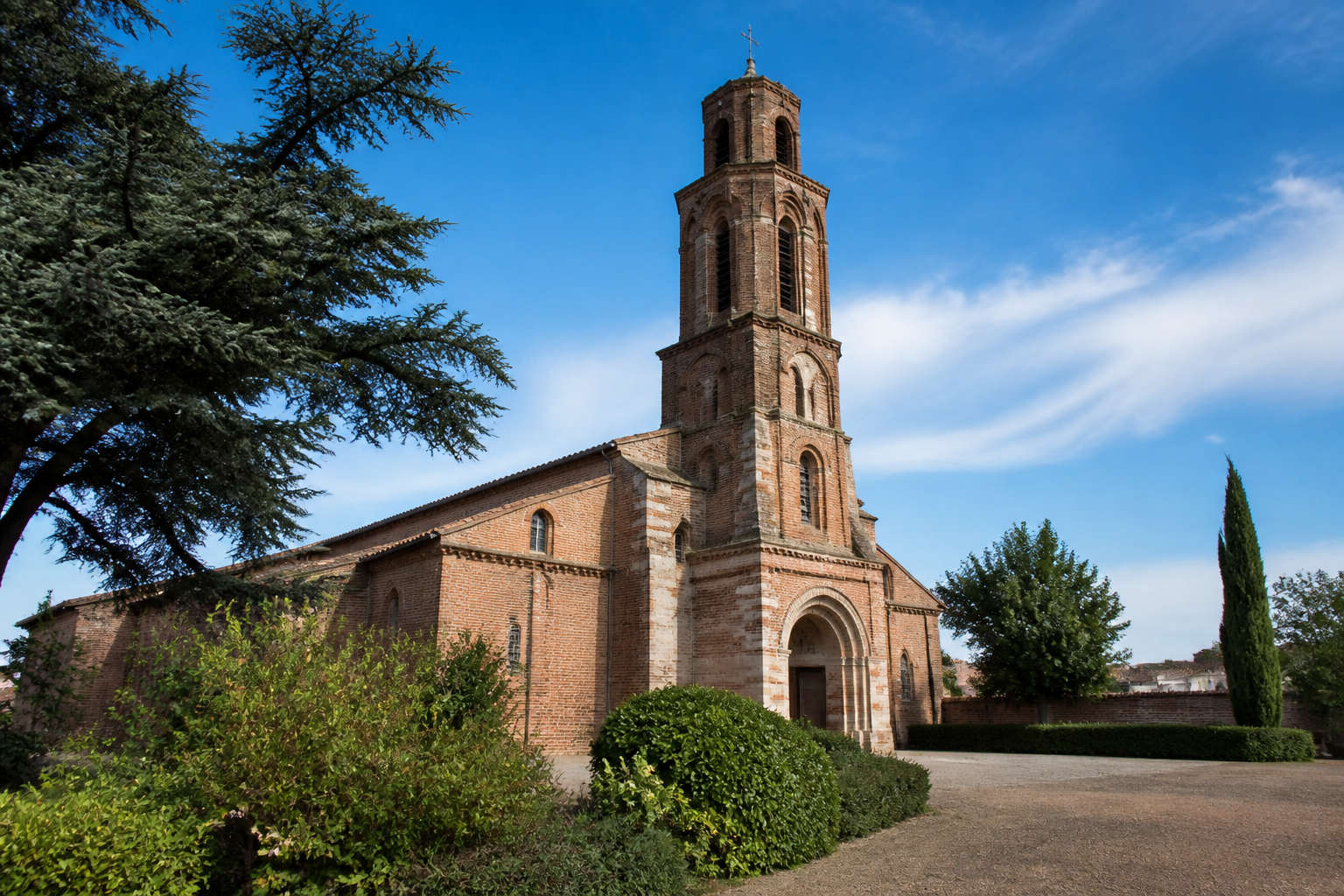 Vue sur l'église Saint-Martin de style néogothique au centre d'Escalquens.