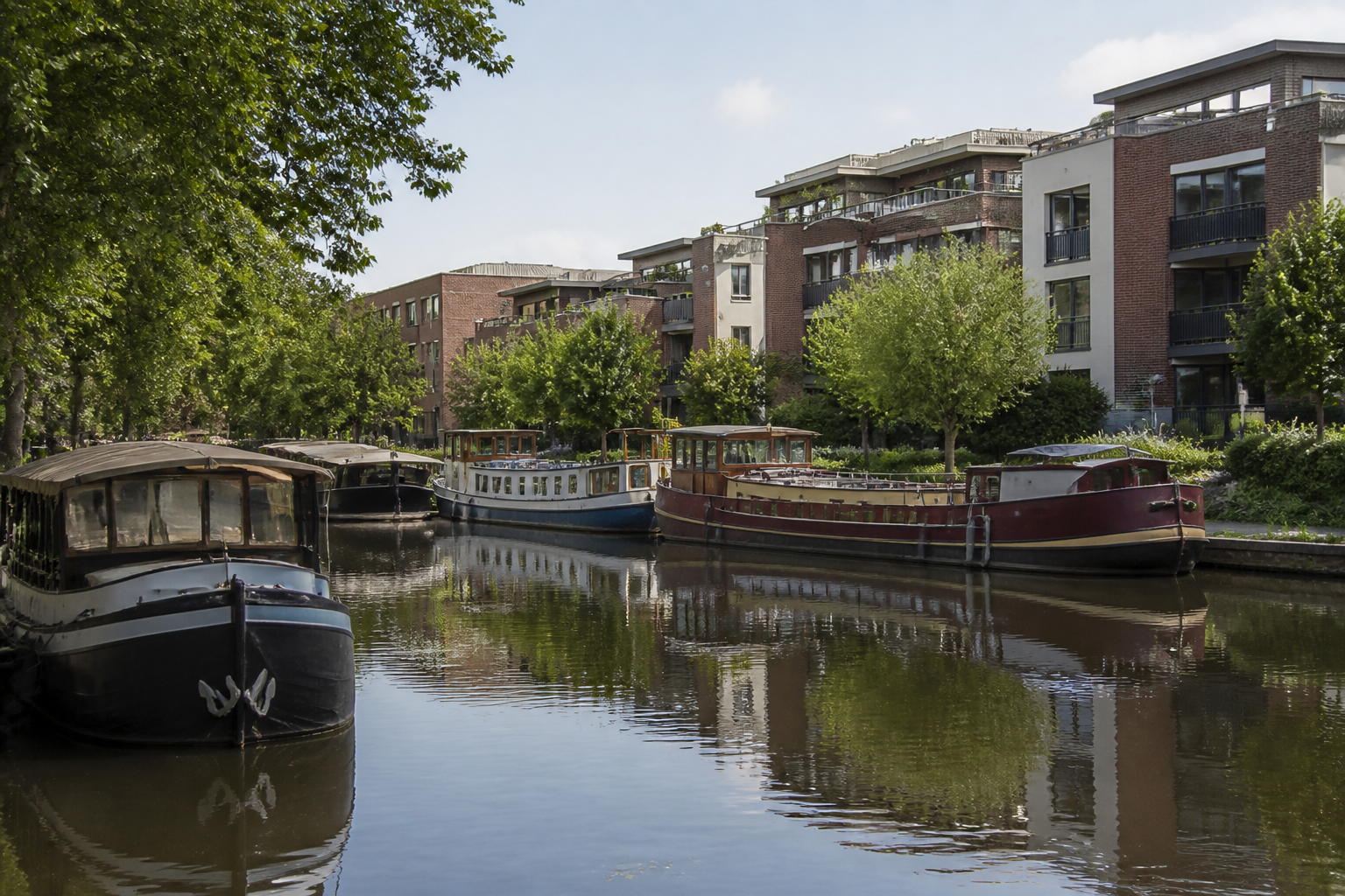 Le Port Sud de Ramonville et ses péniches sur le Canal du Midi.